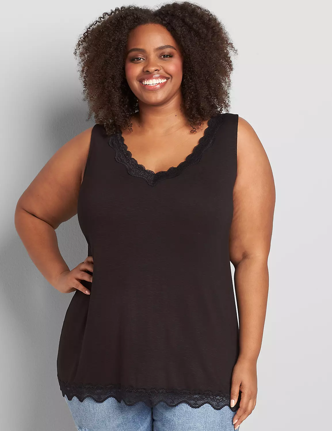 Classic V-Neck Lace-Trim Tank 1 Classic V-Neck Lace-Trim Tank