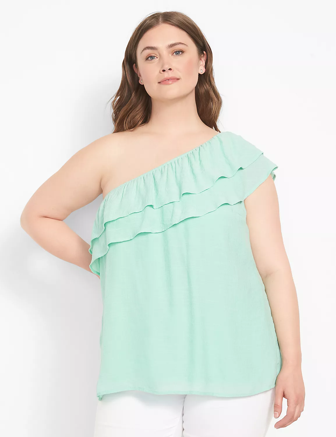 Classic One-Shoulder Ruffle-Front Top 1 Classic One-Shoulder Ruffle-Front Top