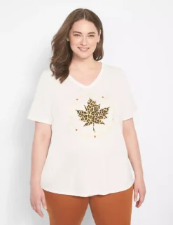 Cheap Form & Fabric Fashion Store 6 Classic Perfect Sleeve V-Neck Cheetah Leaf Graphic Tee