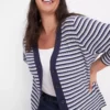 Classic 3/4-Sleeve V-Neck Button-Front Cardigan - Stripe