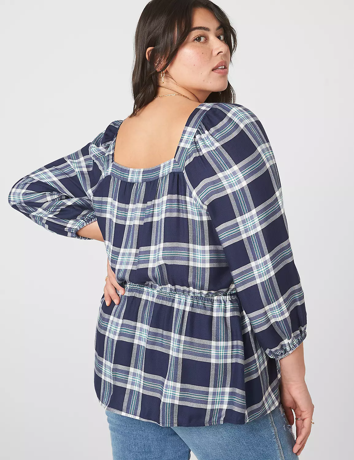 Classic Medium-Sleeve Square-Neck Peplum Blouse 2 Classic Medium-Sleeve Square-Neck Peplum Blouse - Image 2