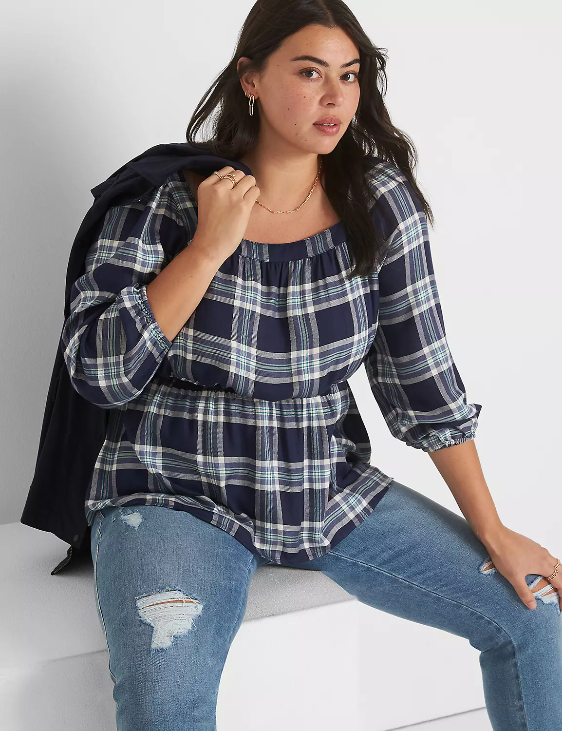 Classic Medium-Sleeve Square-Neck Peplum Blouse 3 Classic Medium-Sleeve Square-Neck Peplum Blouse - Image 3