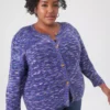 Classic Puff-Sleeve Button-Front Spacedye Cardigan