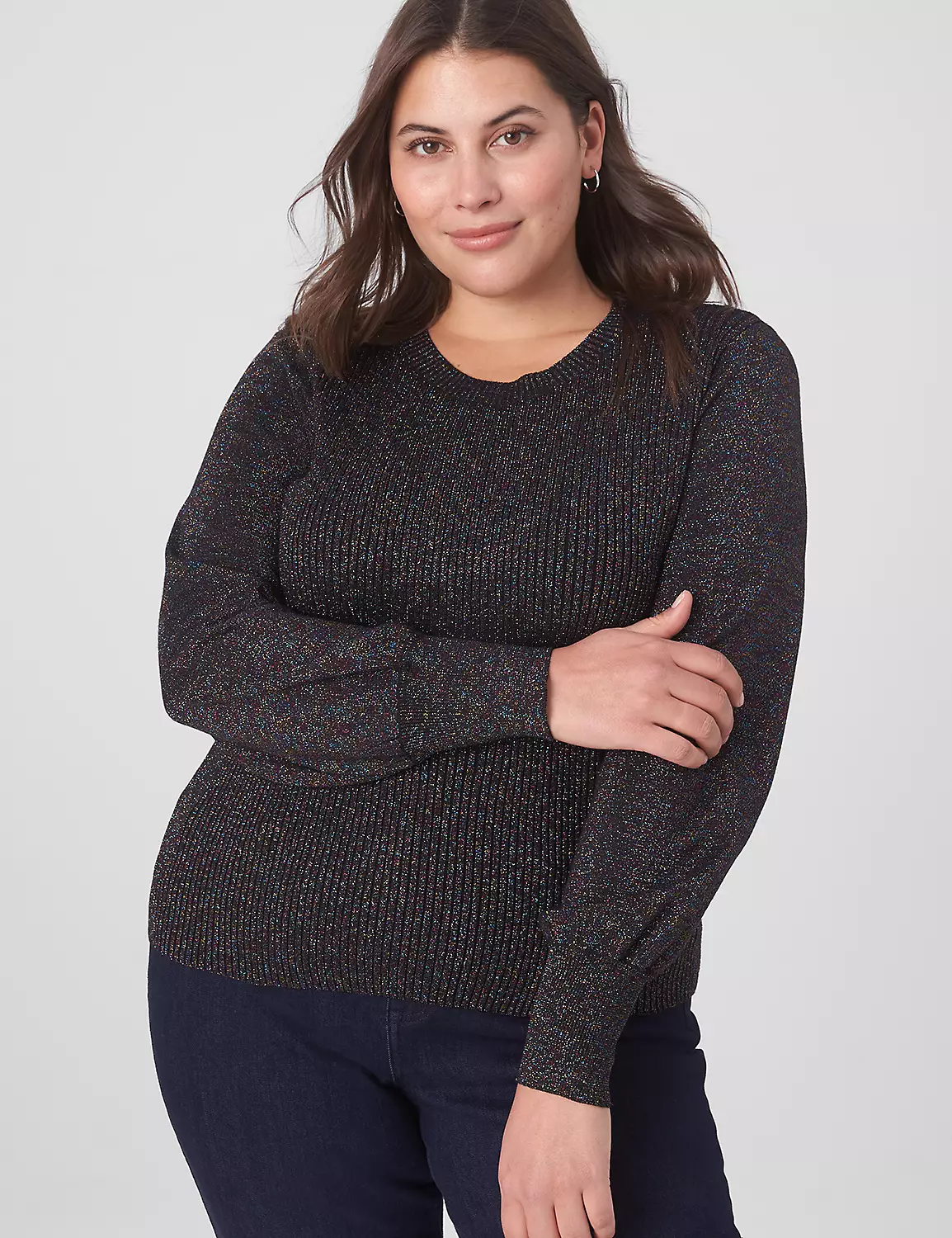 Fitted Long-Sleeve Mock-Neck Shine Sweater 1 Fitted Long-Sleeve Mock-Neck Shine Sweater