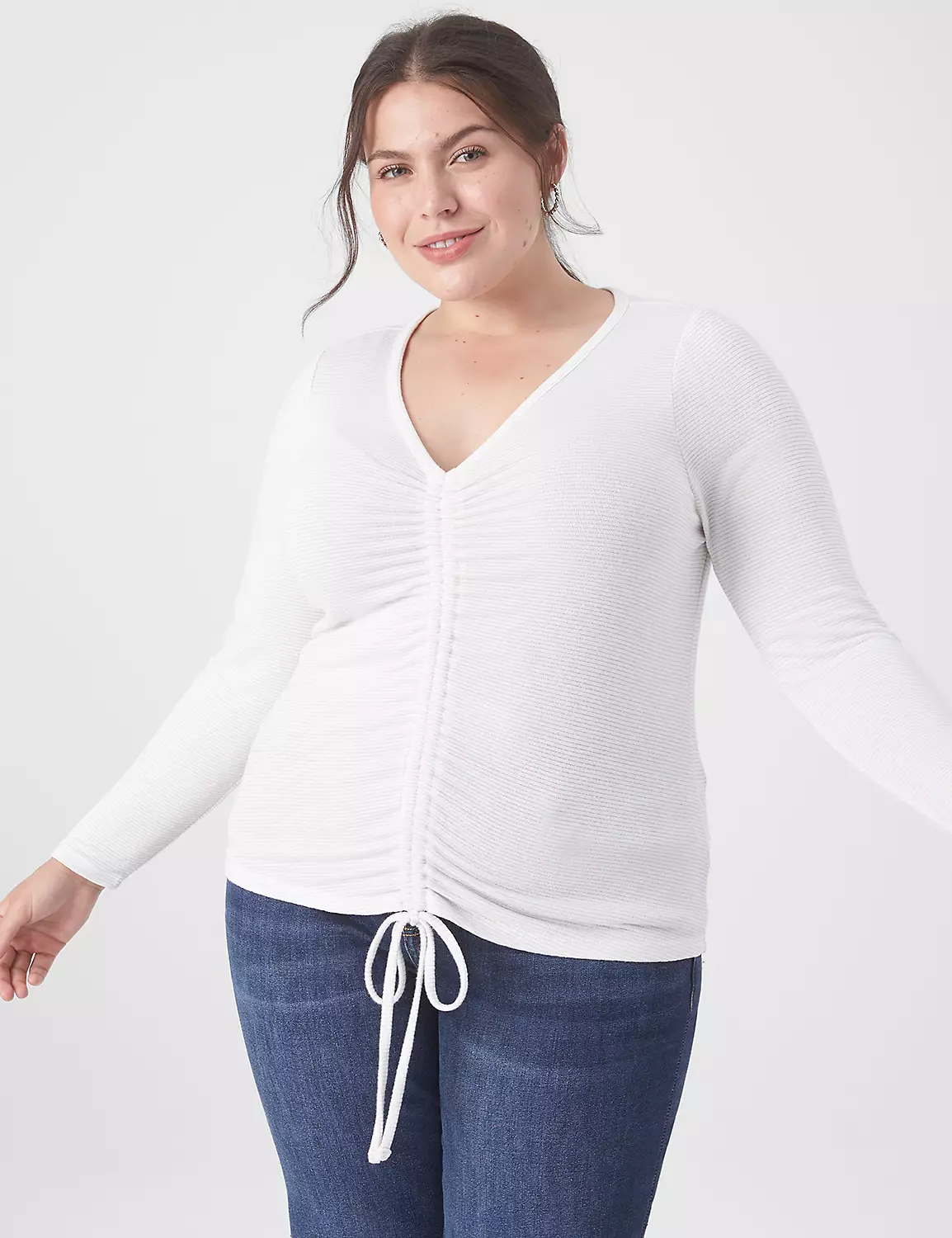 Fitted Blouson-Sleeve Drawcord-Front Tee - Stripe 1 Fitted Blouson-Sleeve Drawcord-Front Tee - Stripe