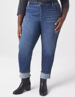 Signature Fit Cozy Boyfriend Jean - Dark Wash With Embellished Cuff -Cheap Form & Fabric Fashion Store 398267 0000012013 alt1