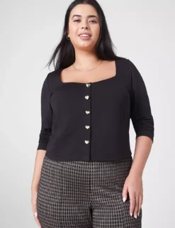 Fitted Sweetheart-Neck Button Crop Top