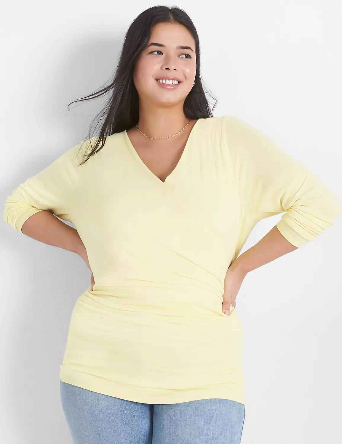 Classic Faux-Wrap Ruched-Side Top 1 Classic Faux-Wrap Ruched-Side Top