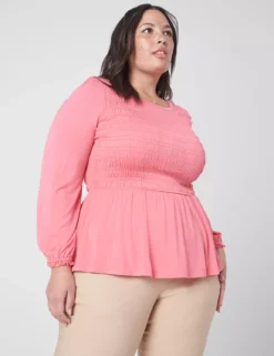 Fitted Smocked Bodice Peplum Top