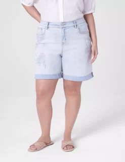 Signature Fit Boyfriend Jean Midi Short With Embroidery