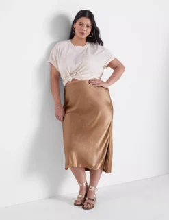 Shirttail Hem Maxi Satin Skirt -Cheap Form & Fabric Fashion Store 399259 0000009094 alt1