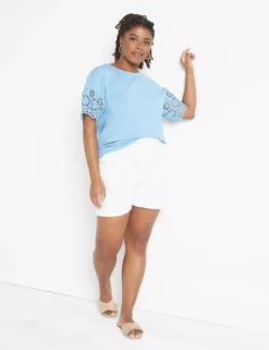 Woven Eyelet-Sleeve Crew-Neck Tee -Cheap Form & Fabric Fashion Store 399289 0000107145 alt1