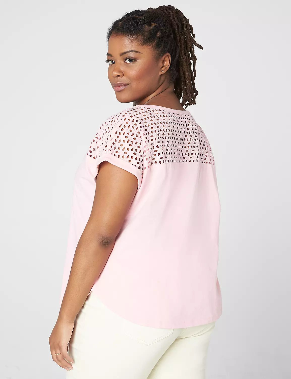 Cap-Sleeve Eyelet Yoke Tee 2 Cap-Sleeve Eyelet Yoke Tee - Image 2