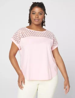 Cap-Sleeve Eyelet Yoke Tee 6 Cap-Sleeve Eyelet Yoke Tee -Cheap Form & Fabric Fashion Store 399297 0000008558 alt1