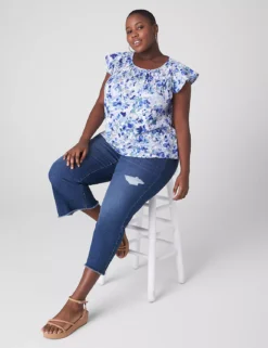 Flutter-Sleeve Boatneck Ruched Tee -Cheap Form & Fabric Fashion Store 399417 0000108018 alt1