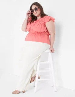 Crop Flutter-Sleeve Tie V-Neck Top -Cheap Form & Fabric Fashion Store 399546 0000008261 alt1