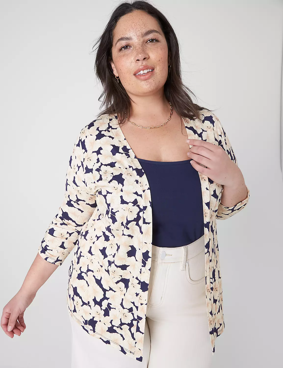 Classic Ruched-Sleeve Open-Front Overpiece 1 Classic Ruched-Sleeve Open-Front Overpiece