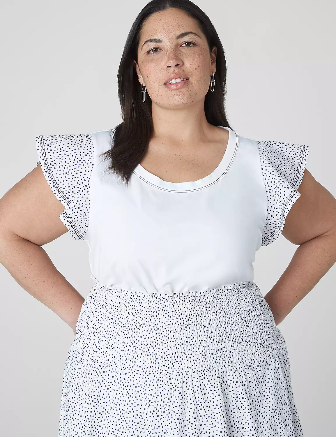 Woven Flutter-Sleeve Crew-Neck Tee 1 Woven Flutter-Sleeve Crew-Neck Tee