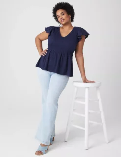 Flutter-Sleeve Smocked Peplum Top -Cheap Form & Fabric Fashion Store 399624 0000028161 alt1