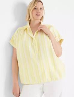 Short-Sleeve Collared Popover Top