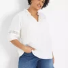 Short-Sleeve Split-Neck Trim Top