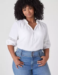 Short-Sleeve Split-Neck Trim Top -Cheap Form & Fabric Fashion Store 400061 0000007780 alt2