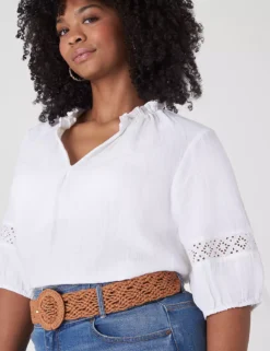 Short-Sleeve Split-Neck Trim Top -Cheap Form & Fabric Fashion Store 400061 0000007780 alt4