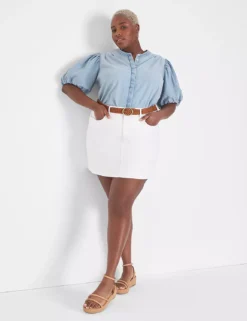 Puff-Sleeve Button-Down Denim Shirt -Cheap Form & Fabric Fashion Store 400081 0000012018 alt2