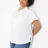 Short-Sleeve Collared Popover Blouse