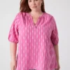 Elasticated Short-Sleeve Ikat Popover Blouse