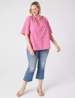 Elasticated Short-Sleeve Ikat Popover Blouse -Cheap Form & Fabric Fashion Store 400090 0000107413 alt3