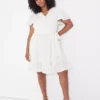 Cap Flutter-Sleeve Button-Down Dress