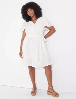 Cap Flutter-Sleeve Button-Down Dress