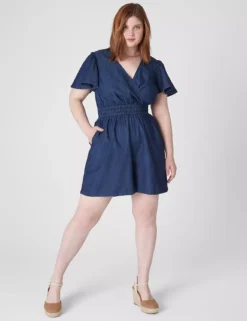 Flutter-Sleeve Smocked-Waist Romper
