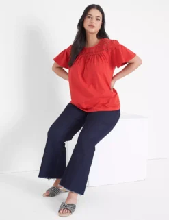 Woven Eyelet Yoke Knit Tee