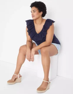 Woven Eyelet Ruffle Knit Tank -Cheap Form & Fabric Fashion Store 400200 0000028161 alt3