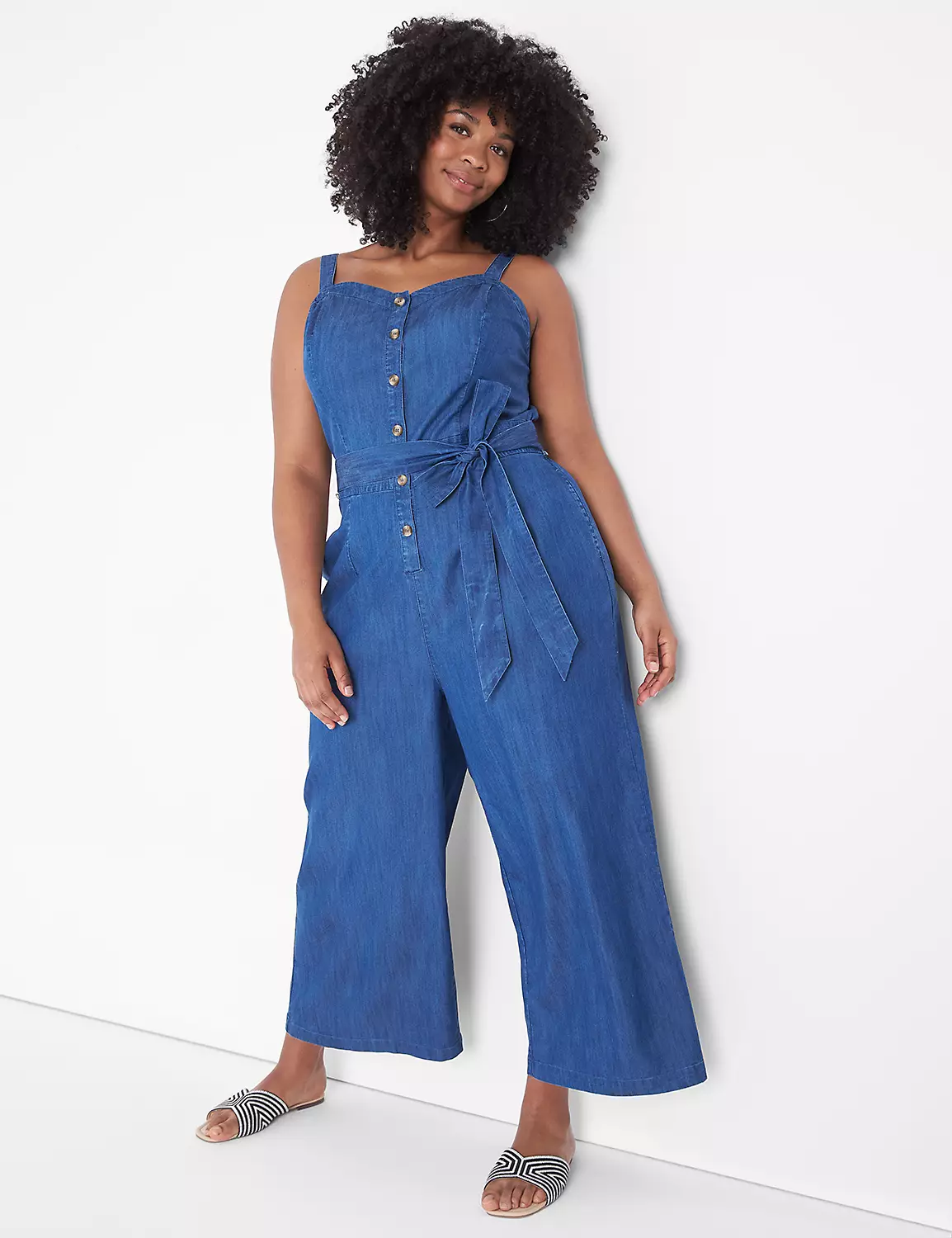 Sweetheart-Neck Chambray Crop Jumpsuit 1 Sweetheart-Neck Chambray Crop Jumpsuit