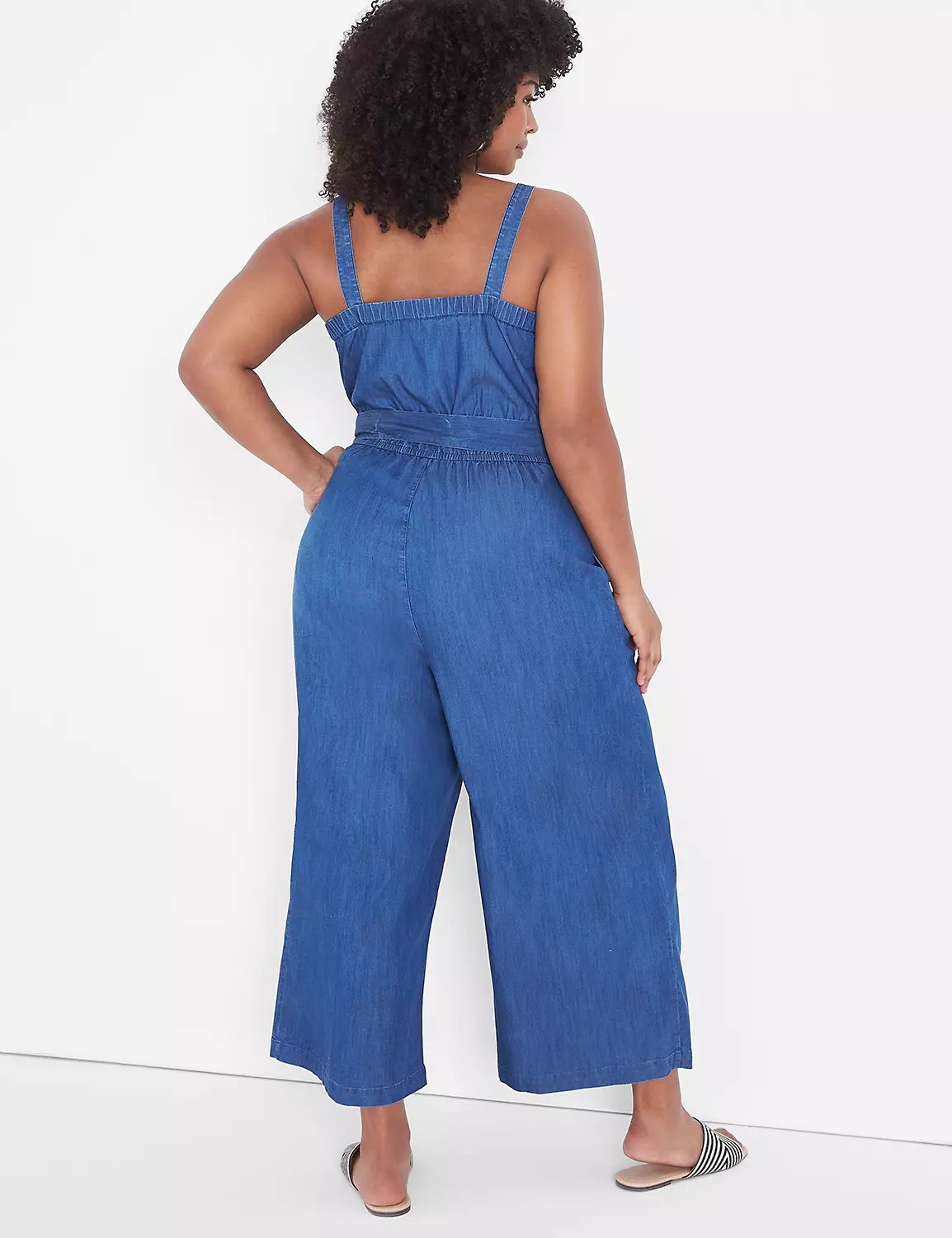 Sweetheart-Neck Chambray Crop Jumpsuit 2 Sweetheart-Neck Chambray Crop Jumpsuit - Image 2