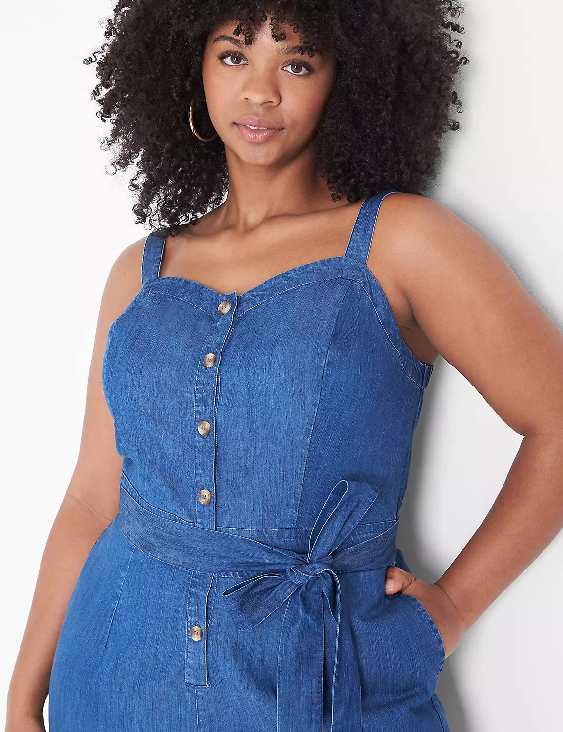 Sweetheart-Neck Chambray Crop Jumpsuit 3 Sweetheart-Neck Chambray Crop Jumpsuit - Image 3