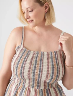 Square-Neck Smocked Linen Romper -Cheap Form & Fabric Fashion Store 400206 0000004051 alt1