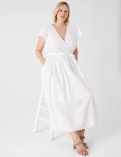Flutter-Sleeve Eyelet Maxi Dress