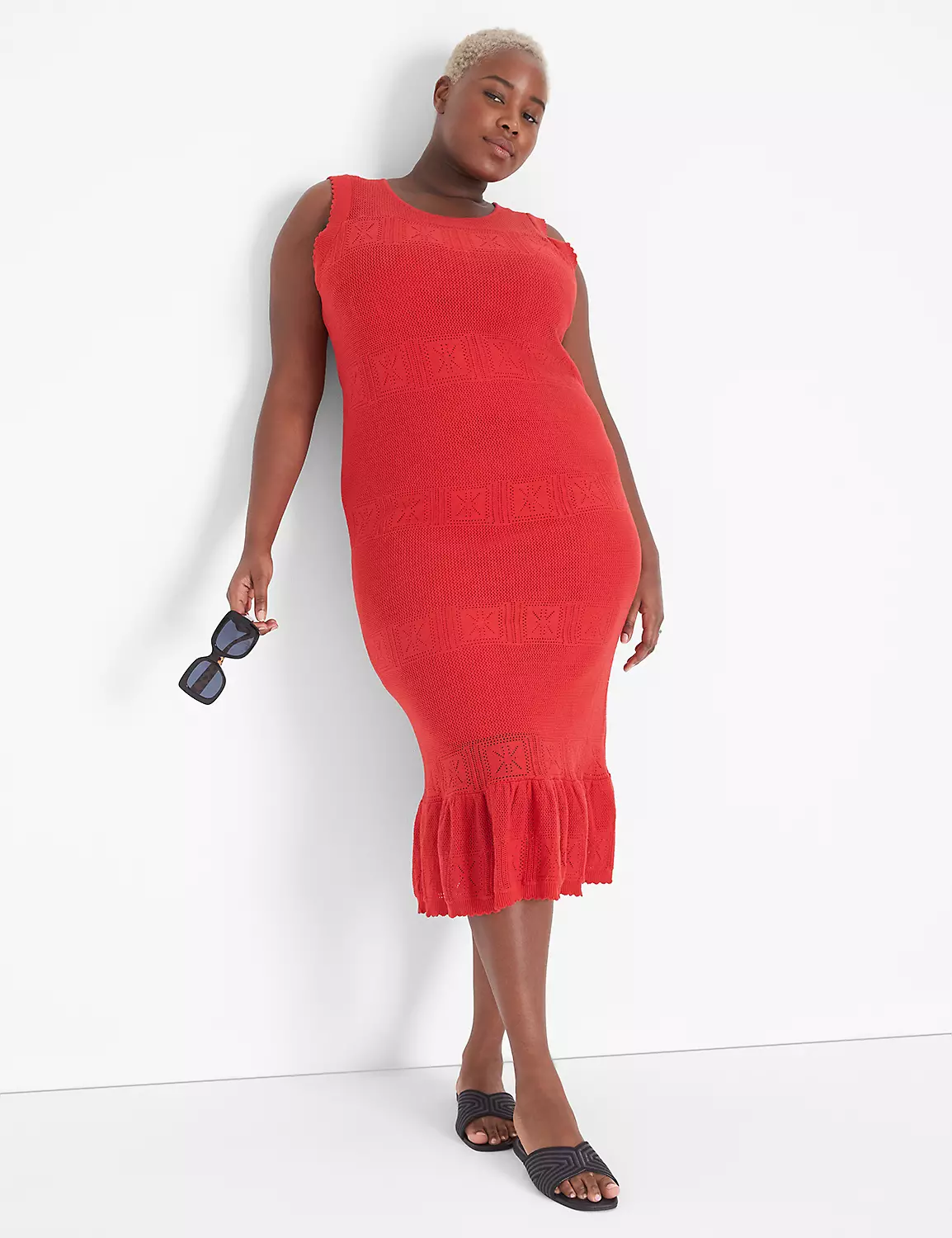 Flutter-Sleeve Crochet Sweater Dress 1 Flutter-Sleeve Crochet Sweater Dress