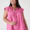 Swing Ruffle-Neck Smocked-Yoke Tee
