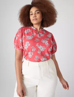 Puff-Sleeve Notch-Neck Tee